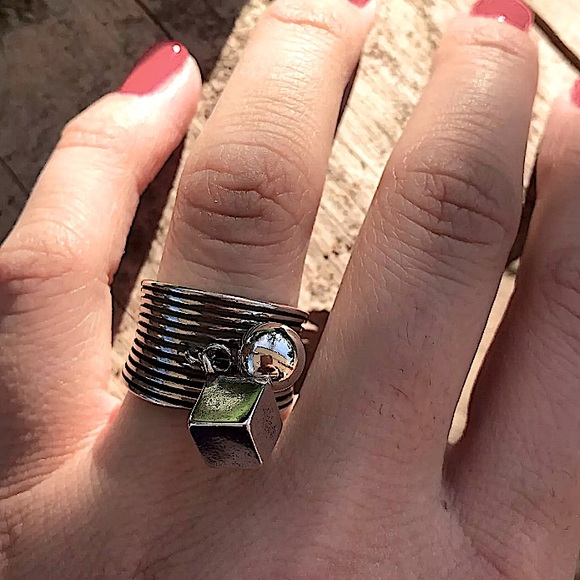 STERLING SILVER BALL CHARM BAND RING - Picture 12 of 15